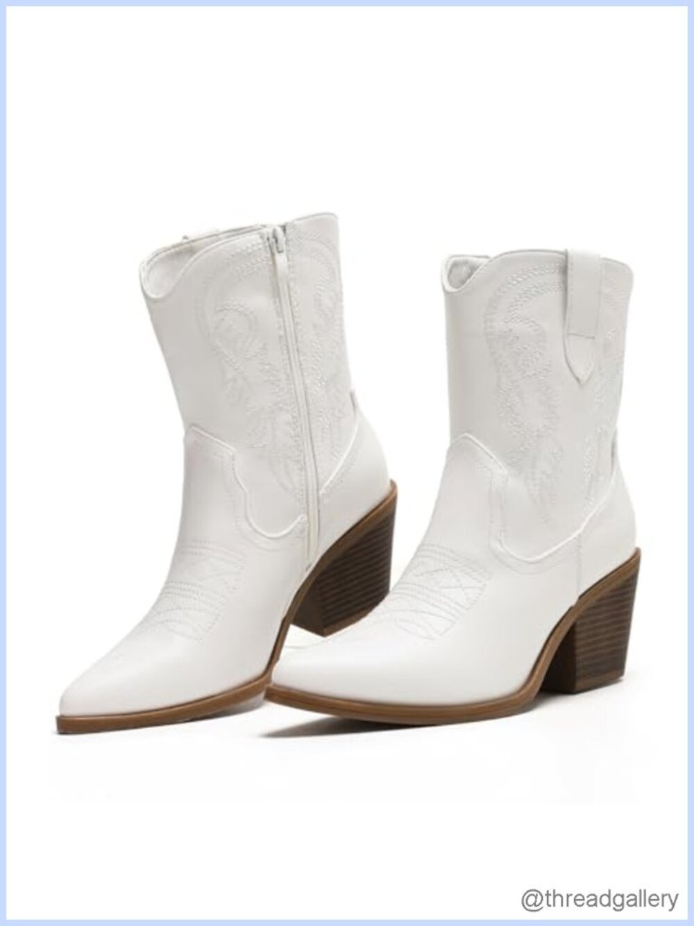 Faux Leather Cowboy Ankle Booties Embroidered Western Boots Pointed Toe Block